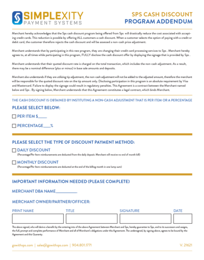 Simplexity Cash Discount Program Addendum