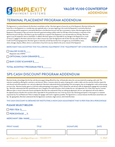 Valor VL100 Addendum